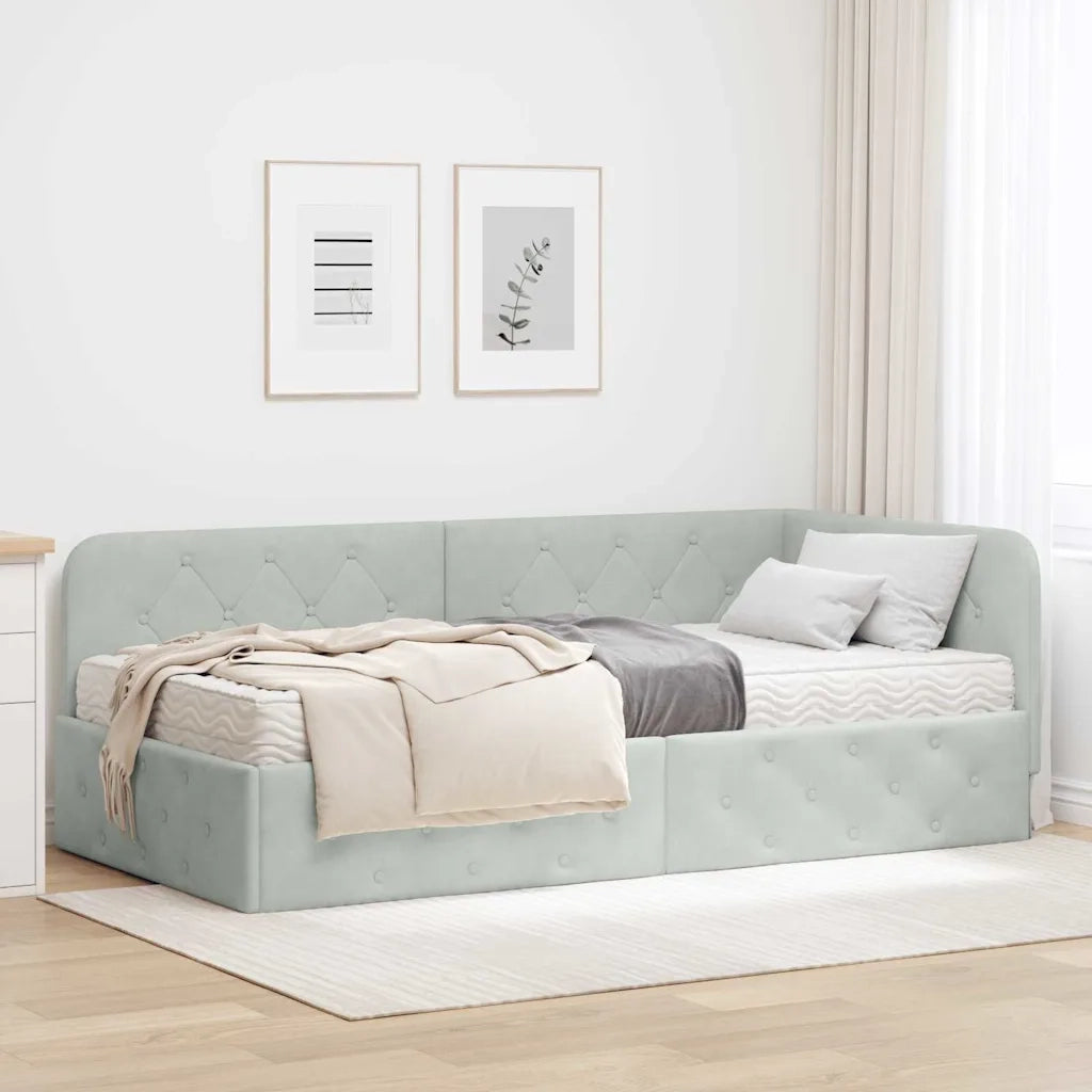 Cornice del letto ad angolo Grigio chiaro 90 x 190 cm Velluto