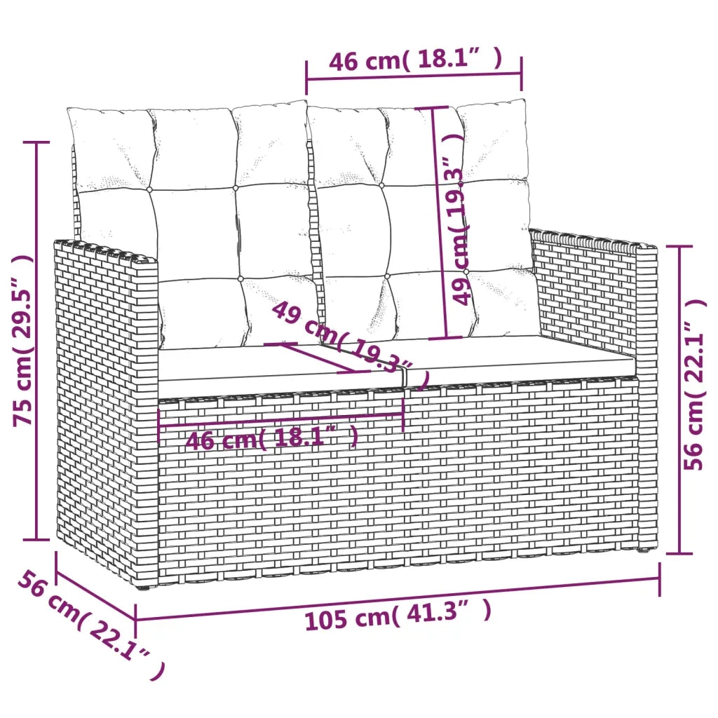 Panchina da Giardino | Panca da Giardino con Cuscini Nera 105 cm in Polyrattan