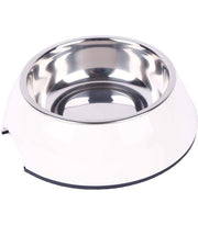 Polveriera per cani e gatti, diametro 17,5 cm, altezza 5 cm, 350 ml, melamina/acciaio inossidabile/gomma, bianca