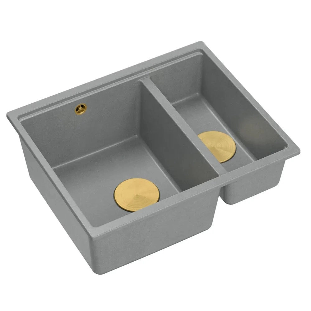 Lavello In Granito Logan 150 Grey Metallic Tappo rame spazzolato