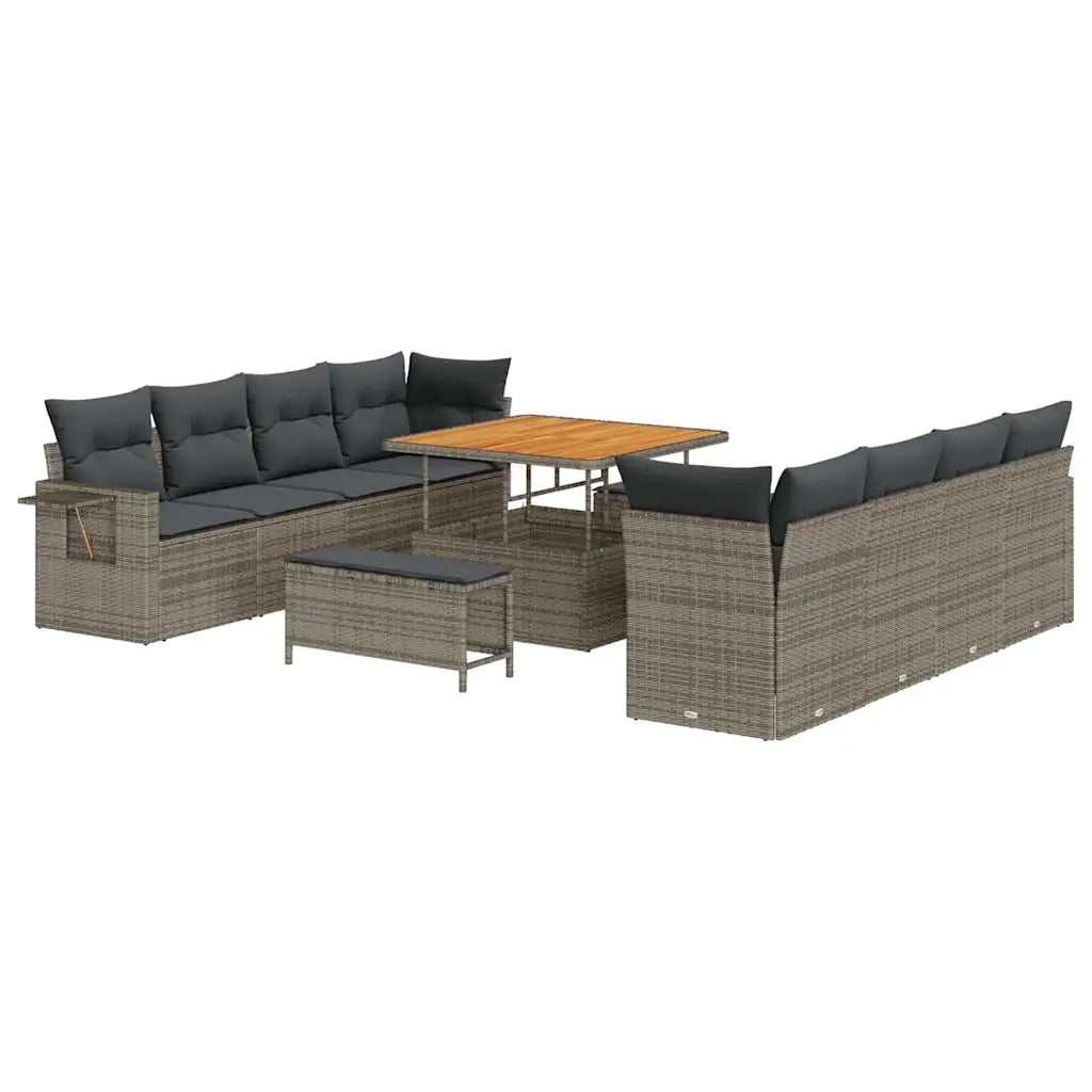 Set Divano da Giardino 11 pcs Grigio Poly Rattan