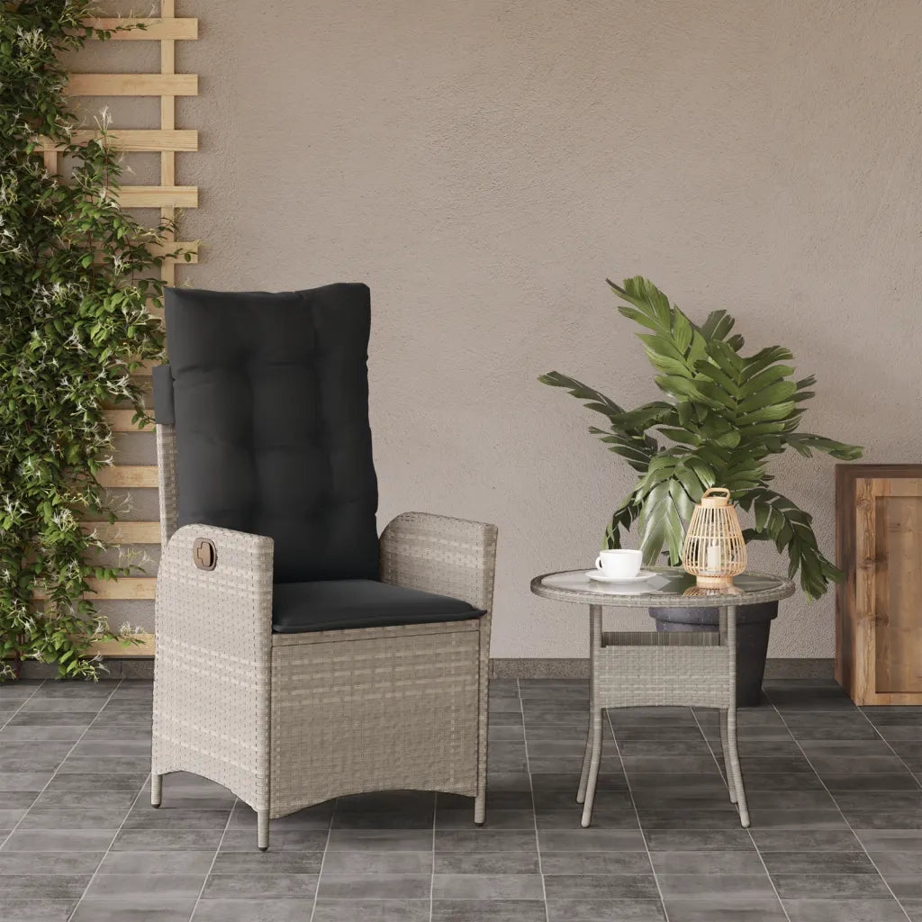 Sedia Reclinabile Giardino con Cuscini Grigio Chiaro Polyrattan 365262