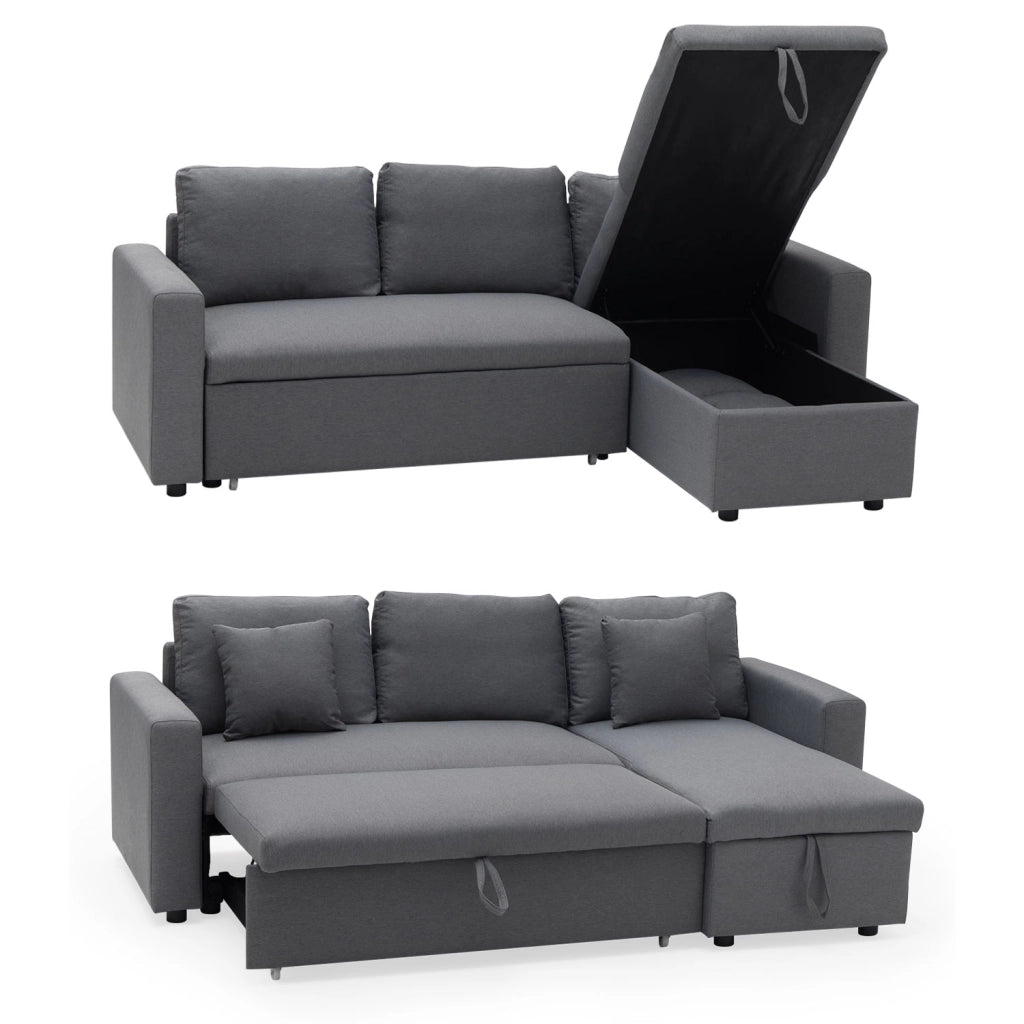 CLARKDivano letto angolare a 3 posti grigio