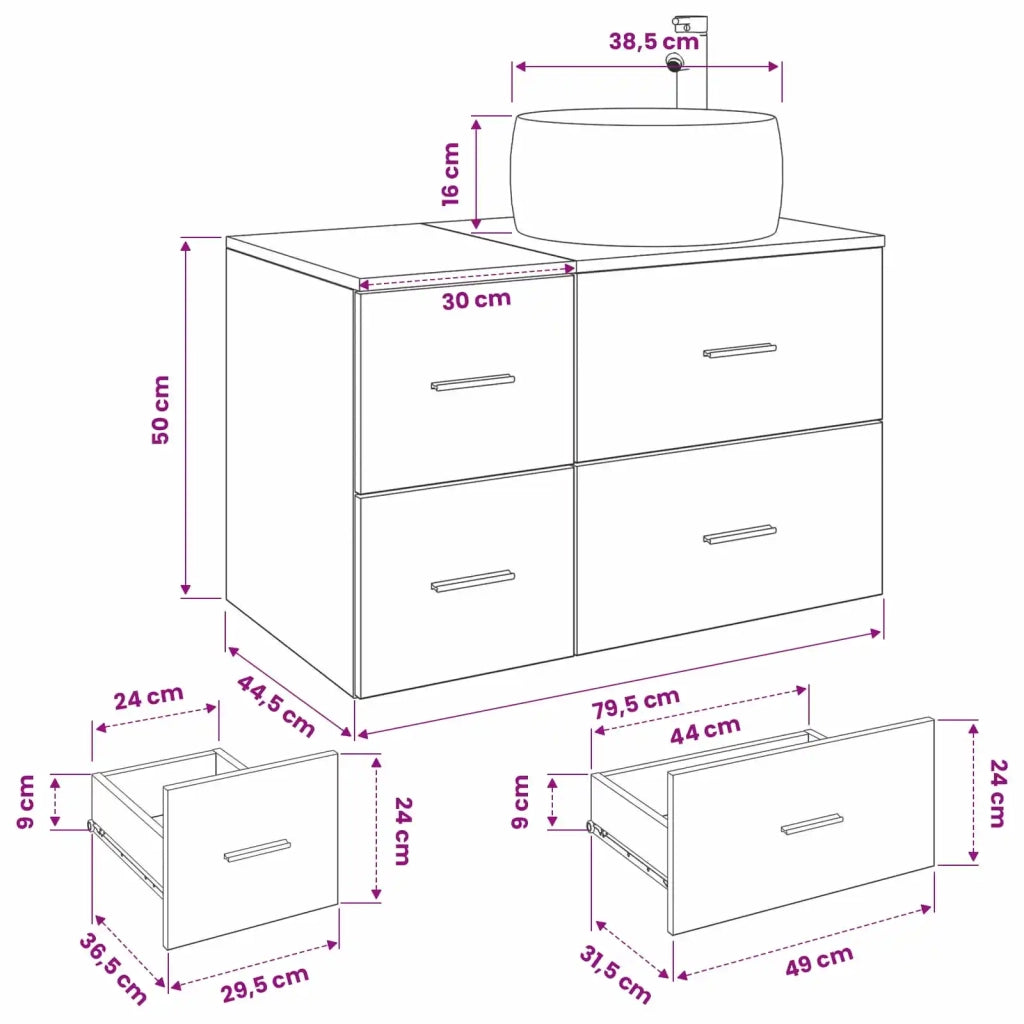 Set di mobili per il bagno 2 pz Rovere Fumo 3404004