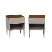 Set 2 comodini in metallo e decorazione in legno 1 anta 1 vano, grigio