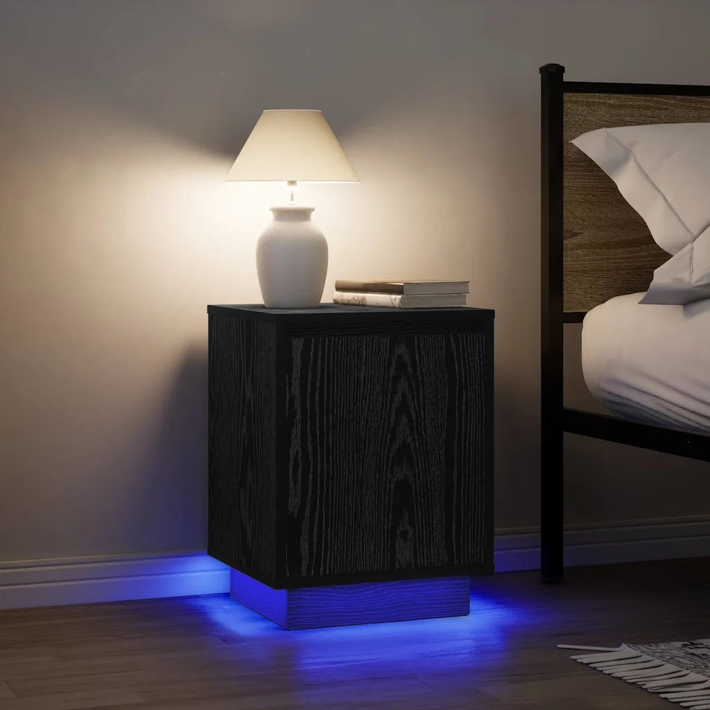 Comodino | Armadio da Notte | Mobiletto da notte con Luci LED Nero 38x34x50 cm