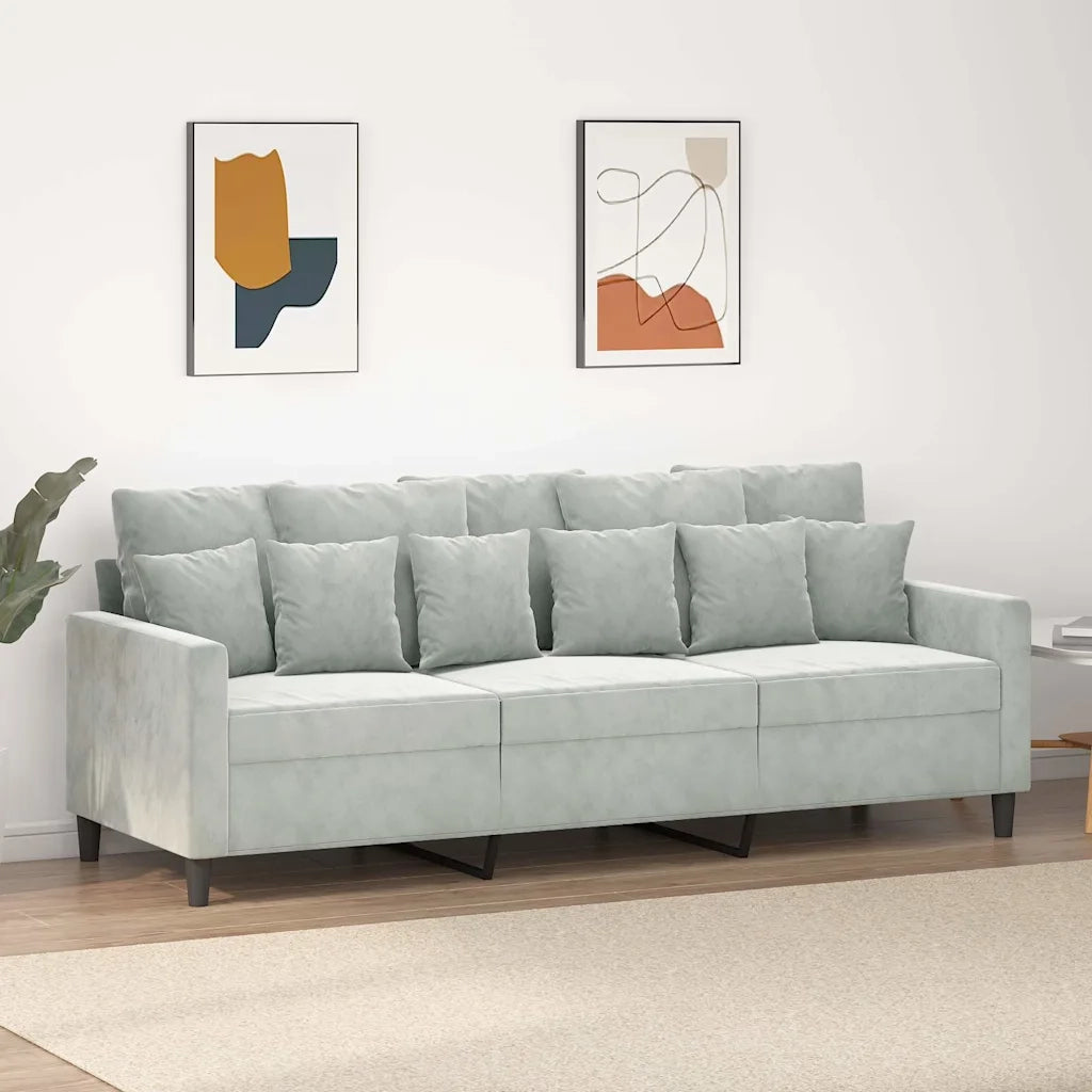 Divano a 3 Posti-Sofa 3 Posti Grigio Chiaro 180 cm in Velluto 528096