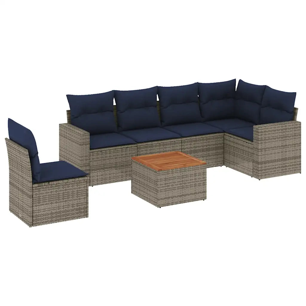 Set Divani da Giardino 7 pz con Cuscini Grigio in Polyrattan