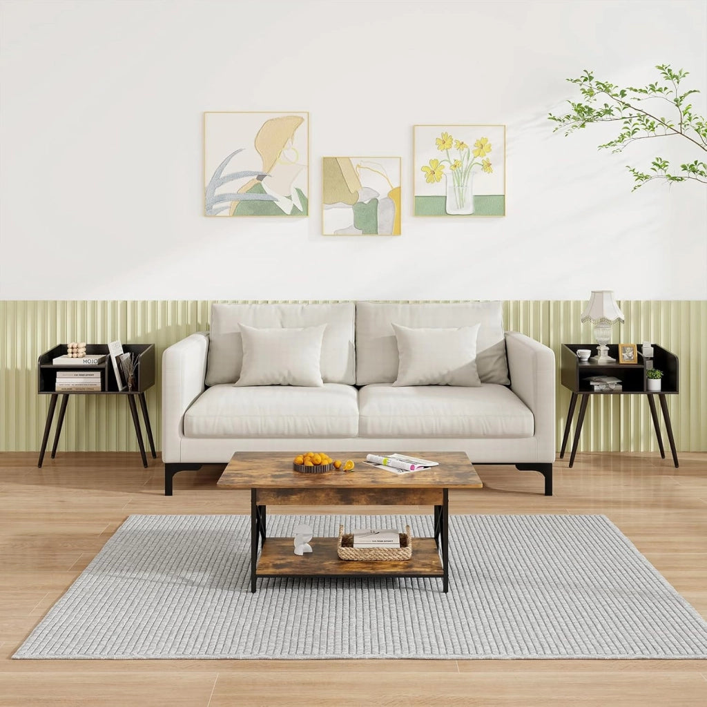Comodino 50 x 32 x 58cm, Tavolino Moderno con Mensole Aperte, Gambe in Metallo e Poggiapiedi Regolabili, Comò Ideale per Soggiorno e Camera da Letto (Nero,1)