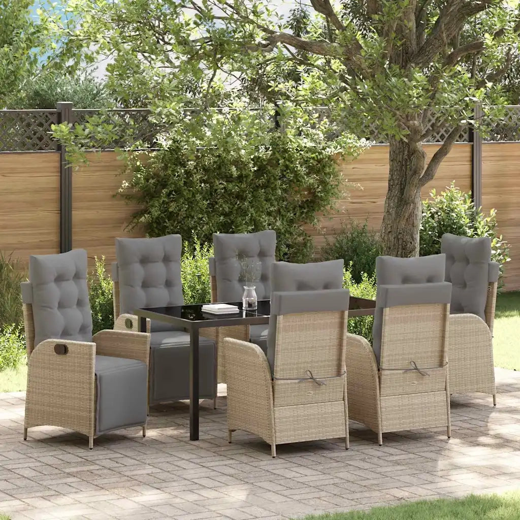 Set da Pranzo per Giardino con cuscino 7 pcs Beige polyrattan