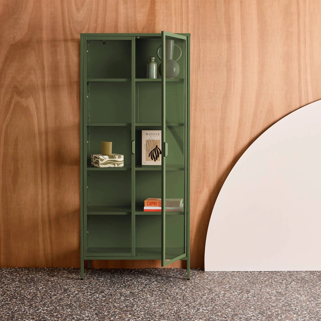 Credenza in acciaio e vetro temperato 2 porte, 180cm, verde