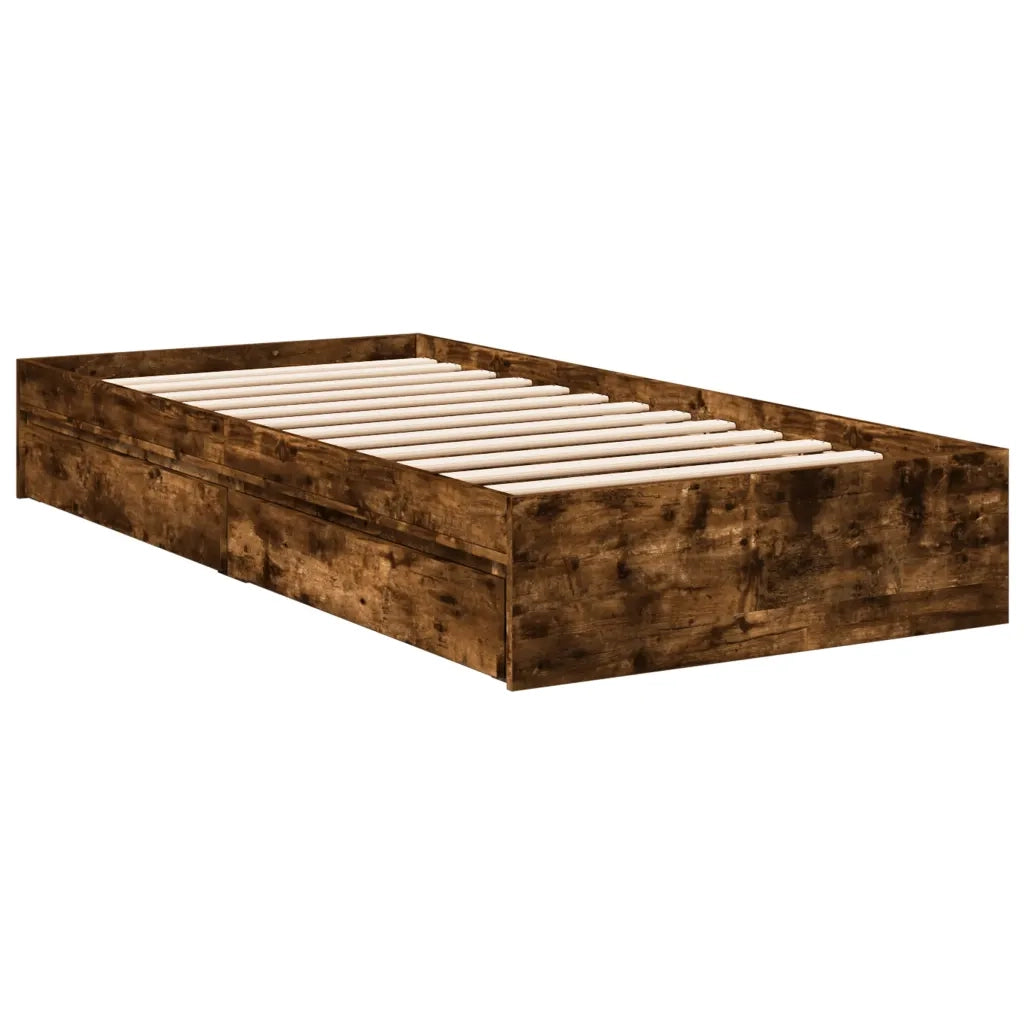 Letto singolo | Letto per adulti | Giroletto con Cassetti Rovere Fumo 75x190 cm Legno Multistrato