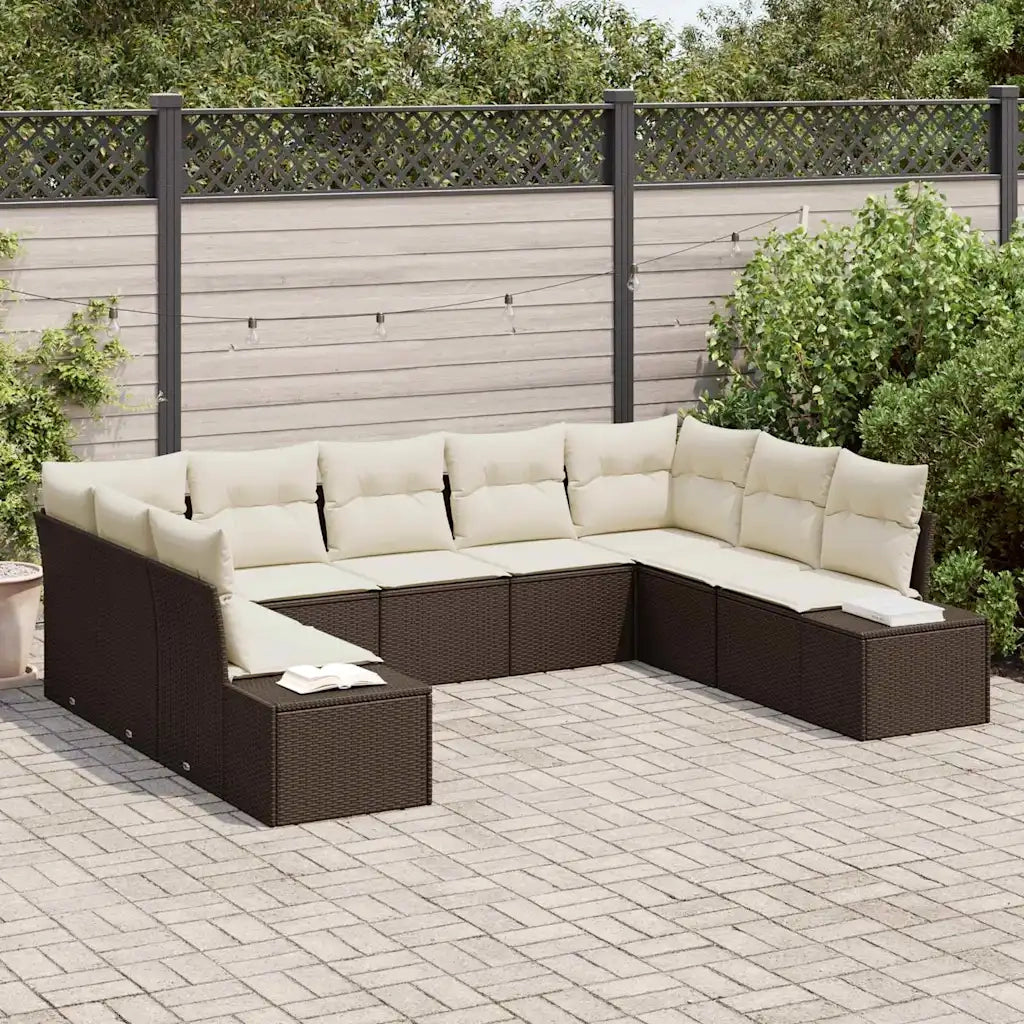 Set Divano da Giardino 9 pcs Marrone e Crema Polyrattan 3355887