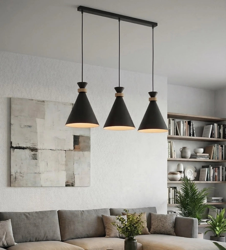 Lampada a sospensione ZERO nera 3xE27 legno Emibig