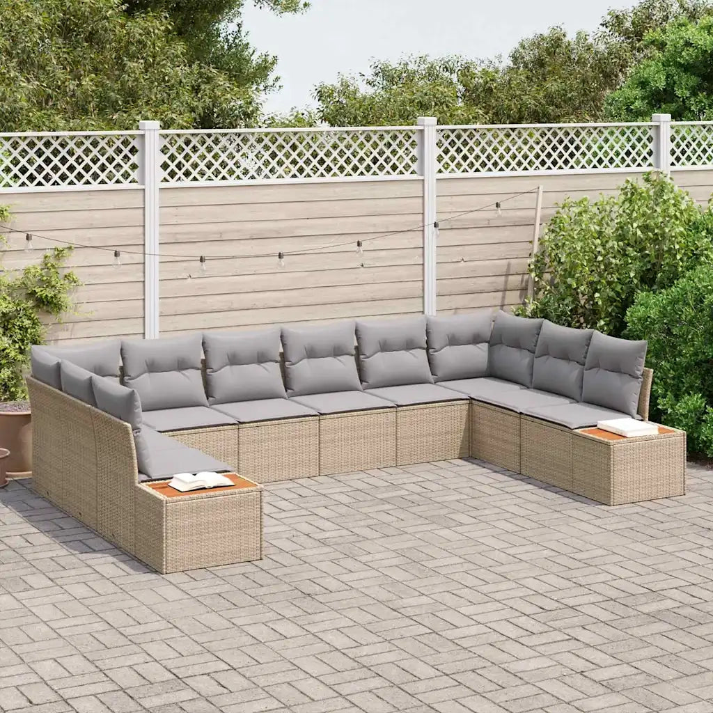 Set Divano da Giardino con cuscino 10 pcs Beige Poly Rattan