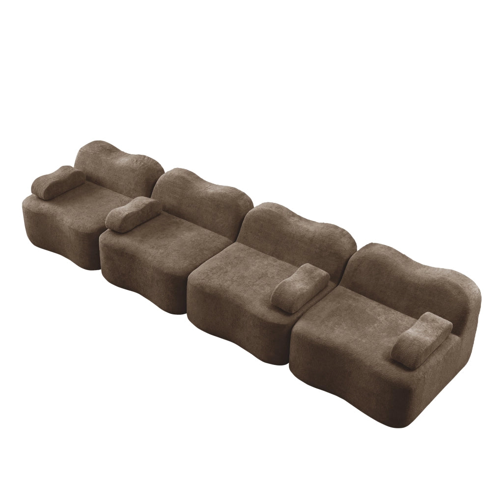 Divano Modulare 4 Posti con Braccioli ¨C MINIMAL ¨C Tessuto Marrone, Seduta Profonda