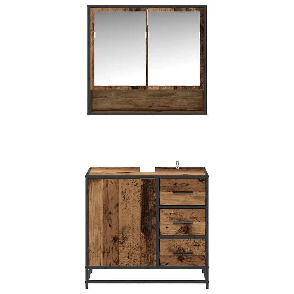 Set di mobili per il Bagno | Armadio da bagno con cassetto 2 pz Legno vecchio