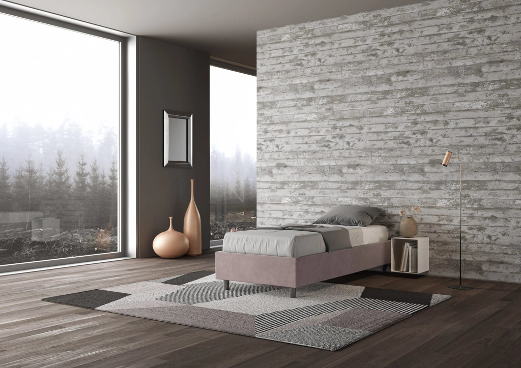 BS COM Letto singolo con rete imbottito 90x210 microfibra glicine