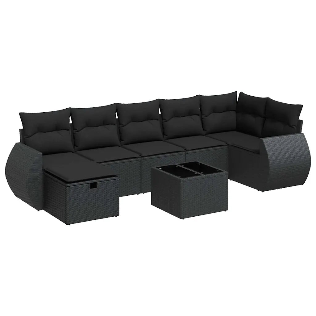 Set Divani da Giardino con Cuscini 8 pz Nero in Polyrattan 3325611