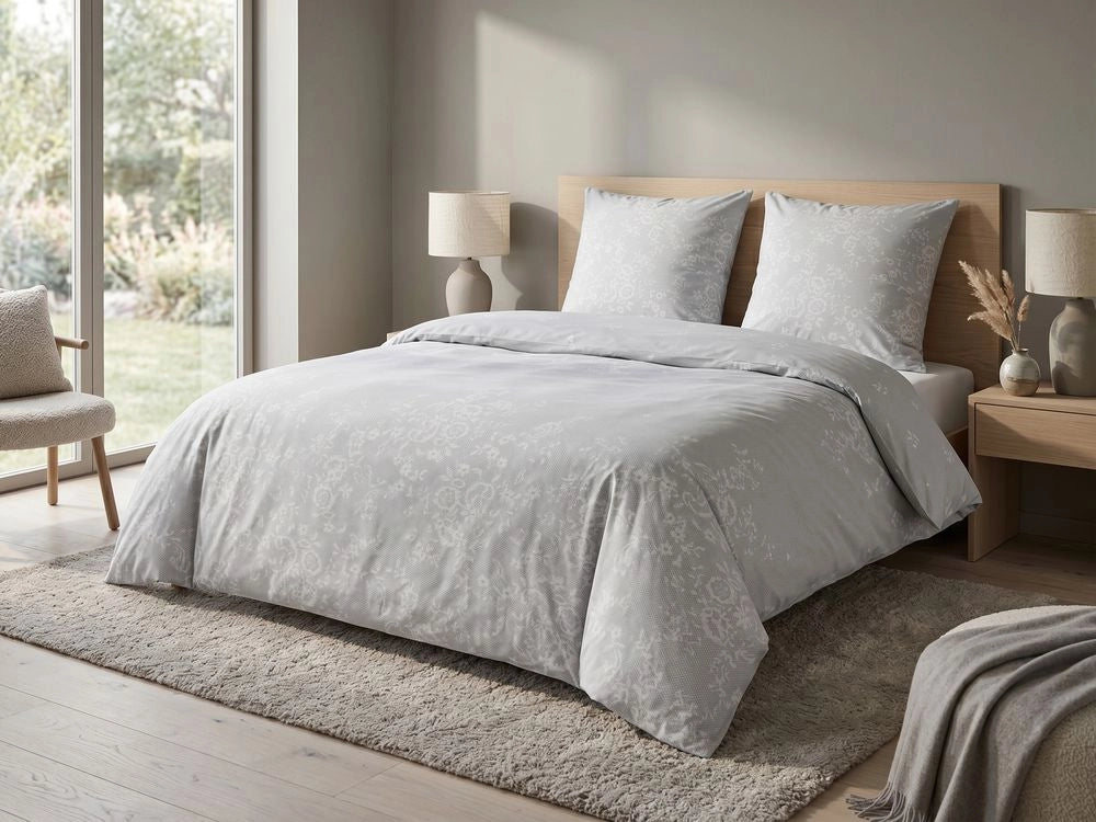 Set di biancheria da letto 200 x 200 cm in cotone motivo floreale grigio e bianco