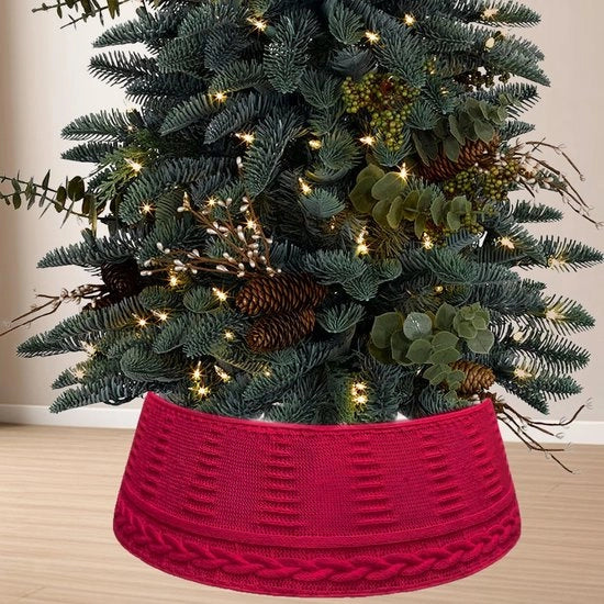 Copertura Base per Albero di Natale 72x60 cm con Collo di Albero a Ricamo Pieghevole Solida e Duratura per Stand di Natale per Tappeto Finto Rosso