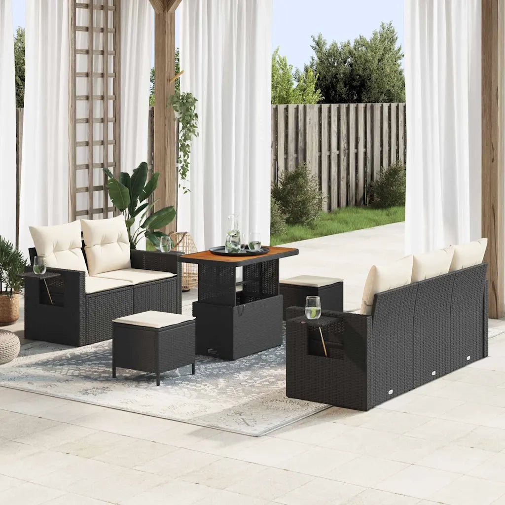 Set Divano da Giardino con cuscino 8 pcs Nero polyrattan