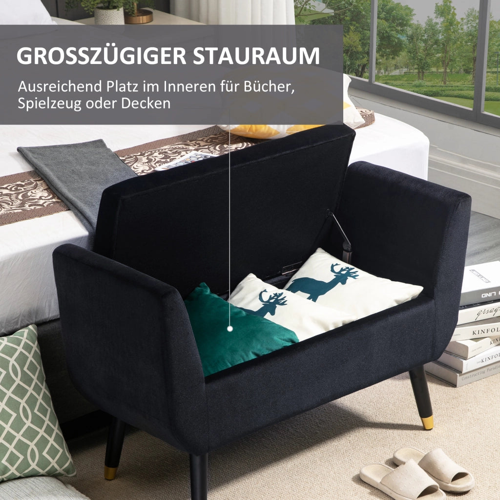 Divano imbottito con braccioli e contenitore ¨C Minimal ¨C Velluto nero 107x42x65 cm