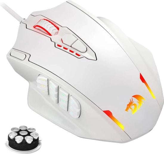 Mouse da Gioco - Mouse da Gioco Bianco - Mouse da Gioco con LED - 18 Tasti Programmabili - Mouse USB
