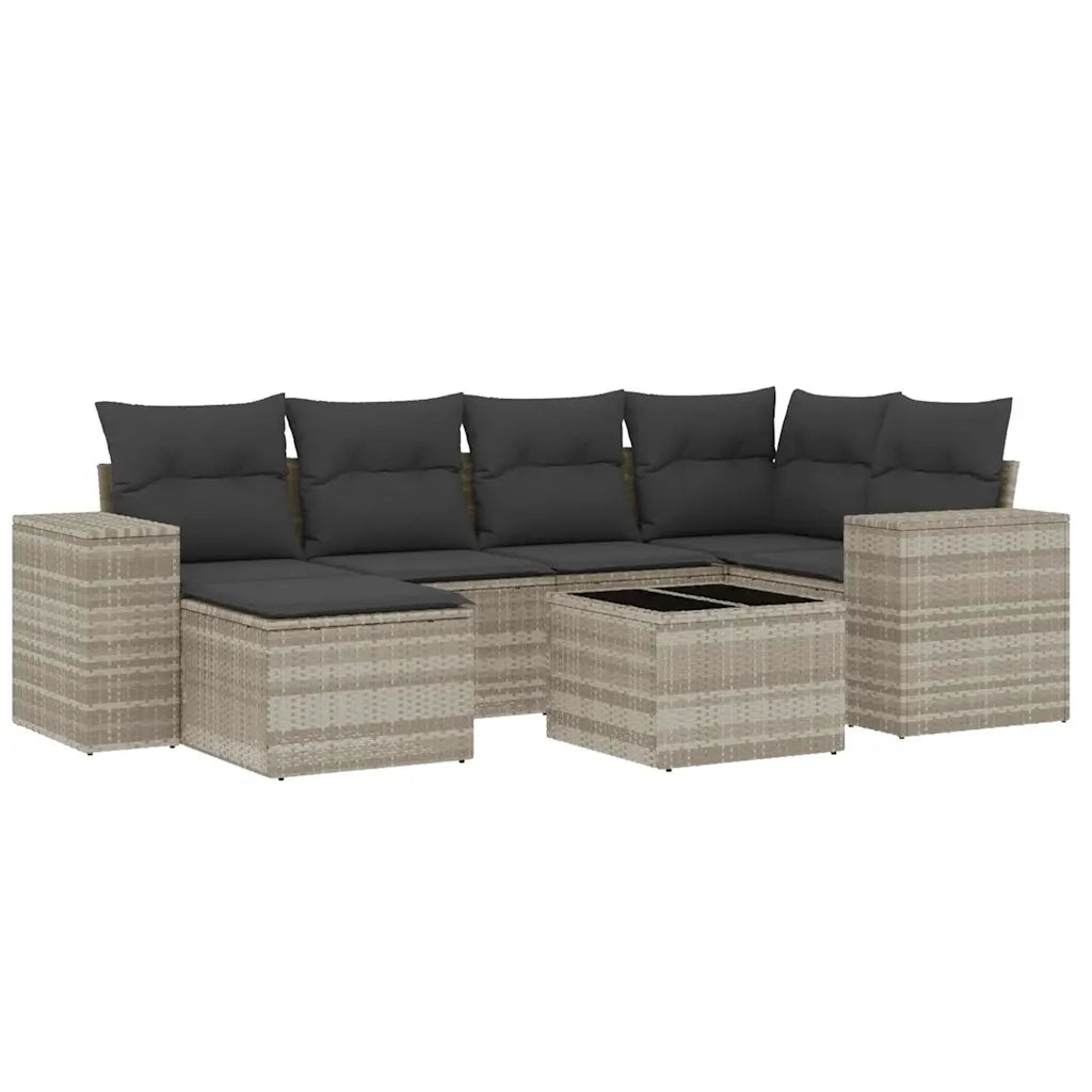 Set Divani da Giardino 7pz con Cuscini Grigio Chiaro Polyrattan 3255209