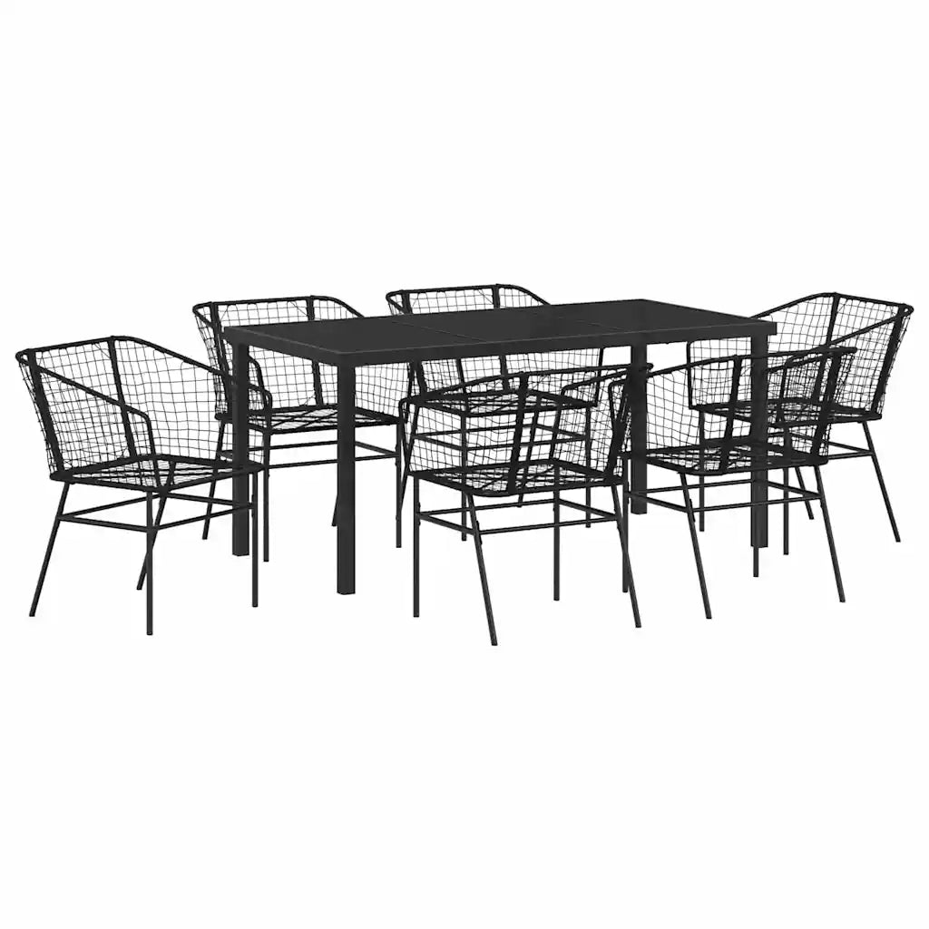 Set da Pranzo per Giardino 7 pcs Nero polyrattan