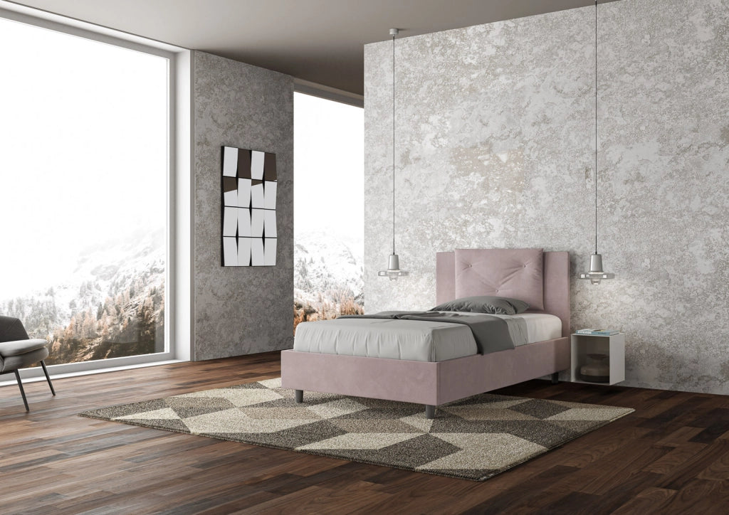 BS COM Letto singolo senza rete imbottito 100x210 microfibra glicine
