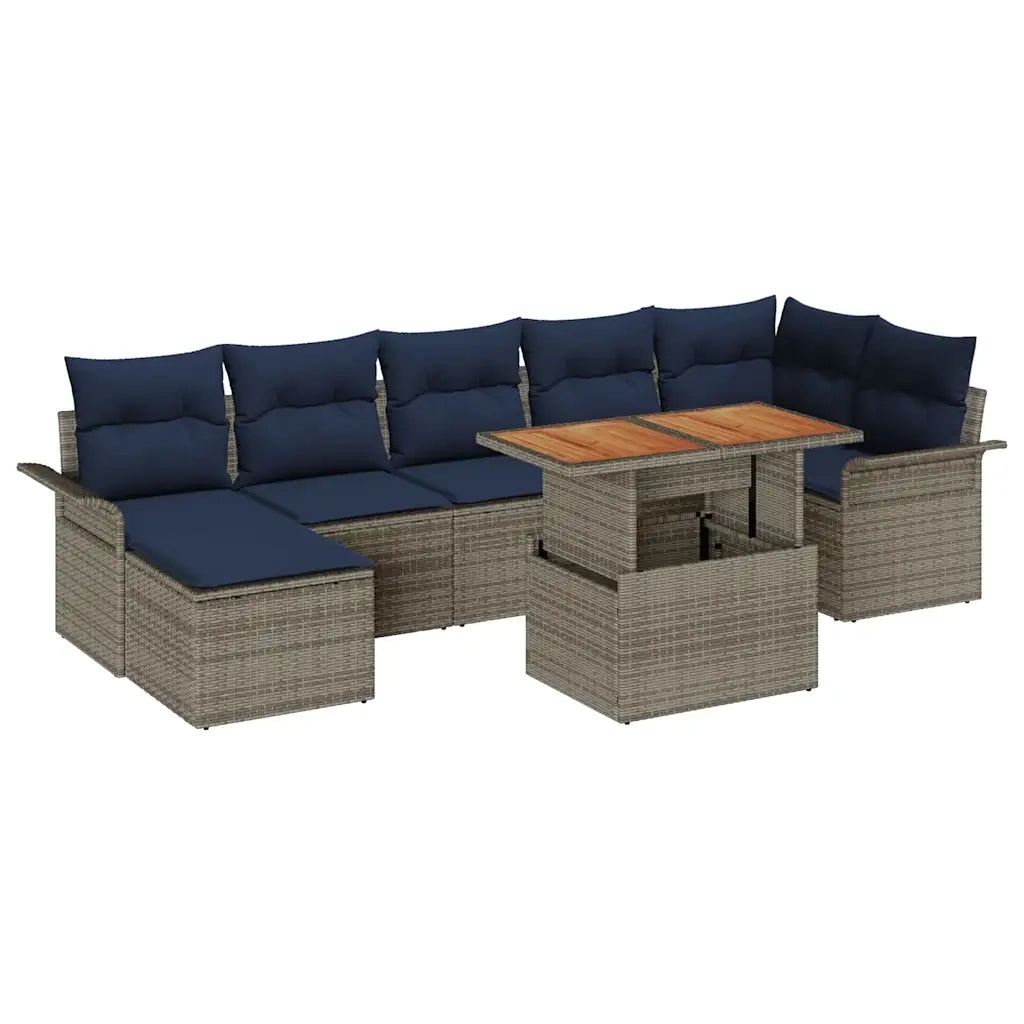 Set Divano da Giardino 8 pcs Grigio e Blu Navy polyrattan 3349366