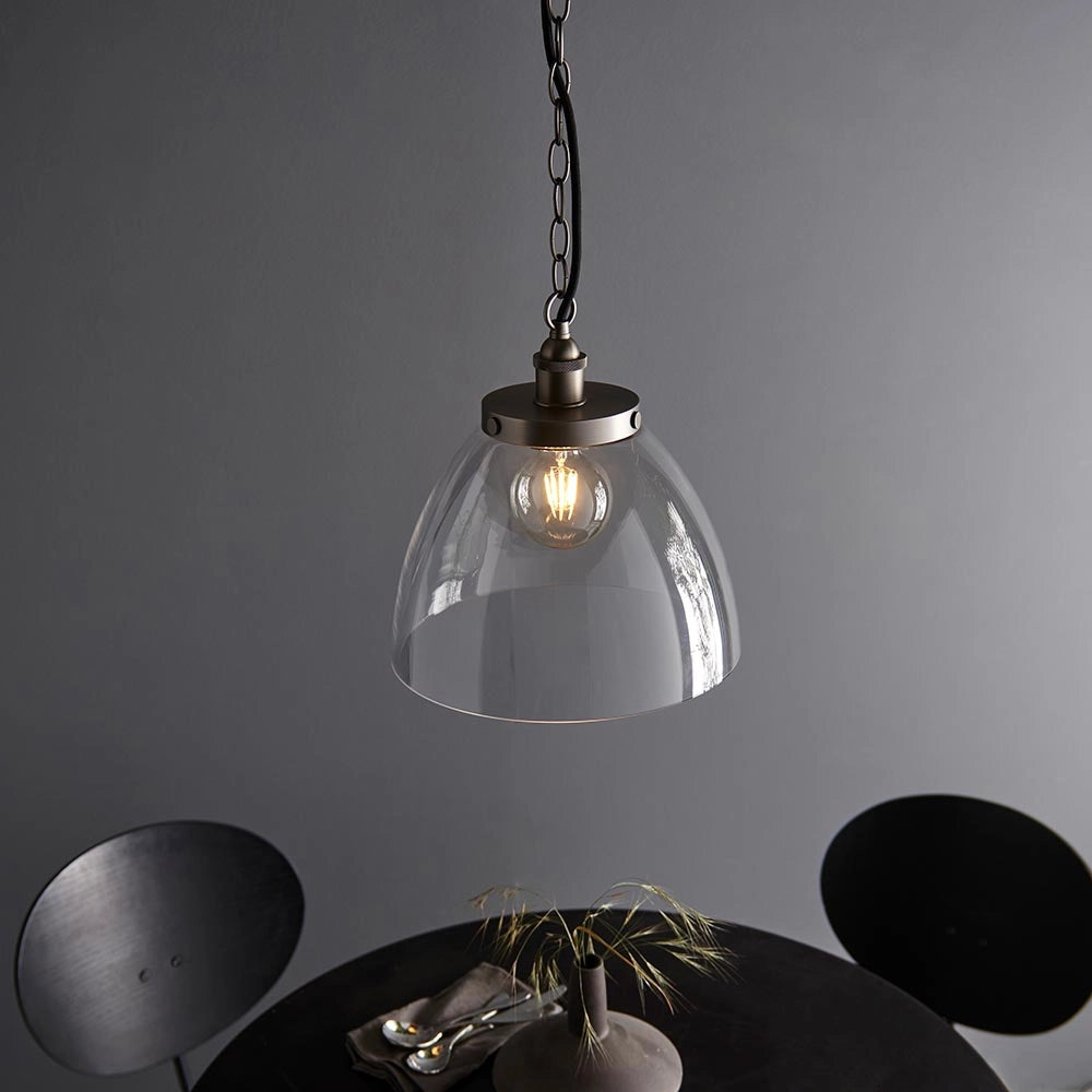 Lampada a sospensione industriale argento vetro E27 Endon