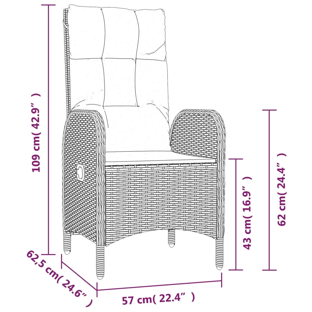 Set da Pranzo Giardino 7pz Nero e Grigio con Cuscini Polyrattan 3185180