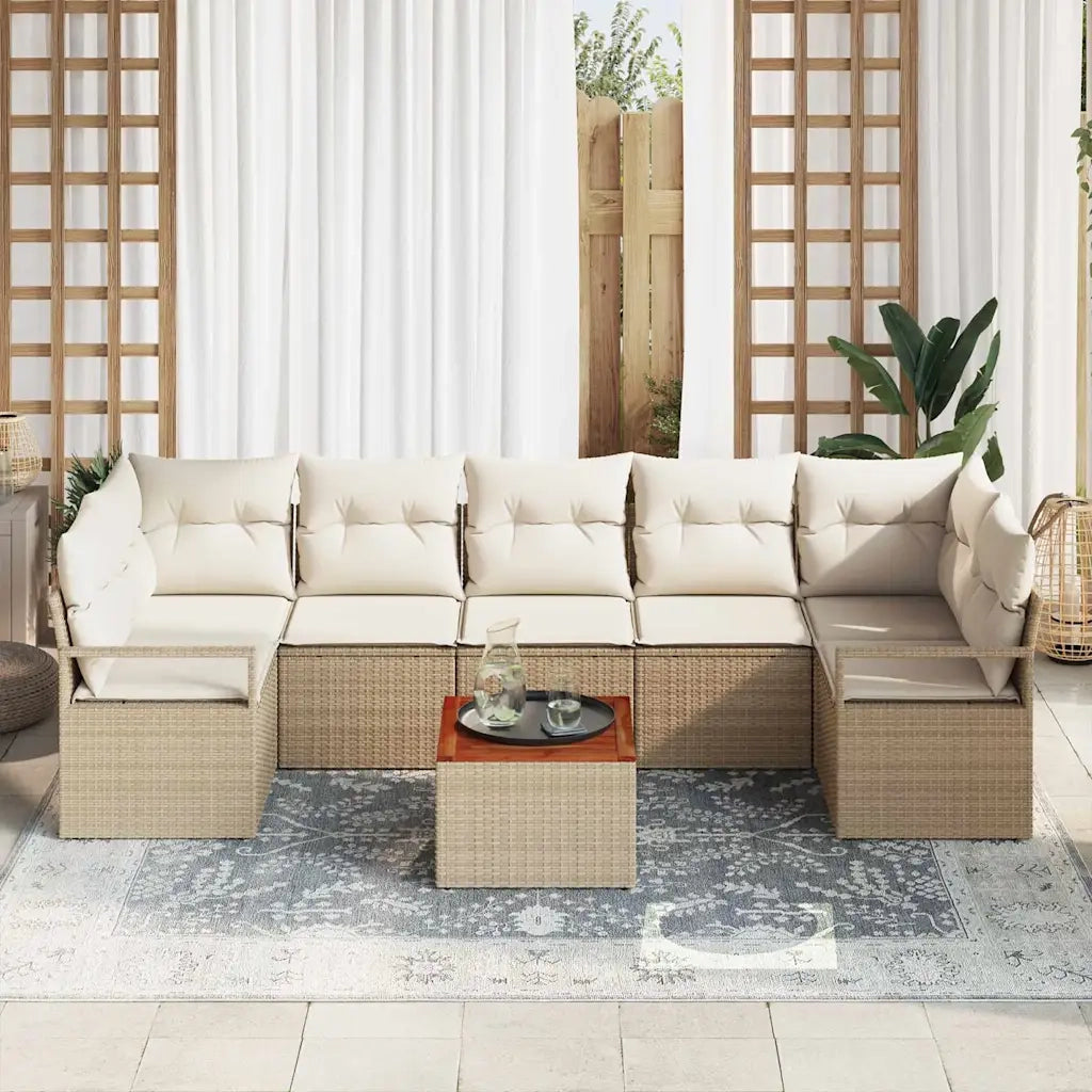 Set Divano da Giardino 8 pcs Beige e Crema polyrattan