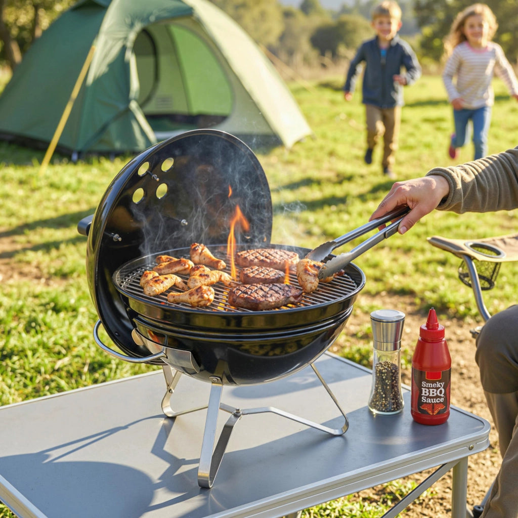 Barbecue a Carbone Portatile con Coperchio ¨C Xylo ¨C Nero 41x41x44 cm