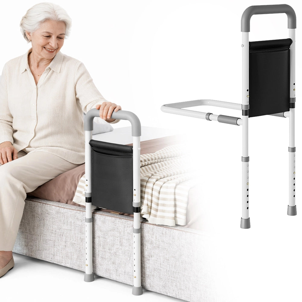 Sponda Letto 41x61x92,5–105 cm per Anziani o Bambini Disabili con Mobilità Ridotta Cinture di Sicurezza Bianco e Nero