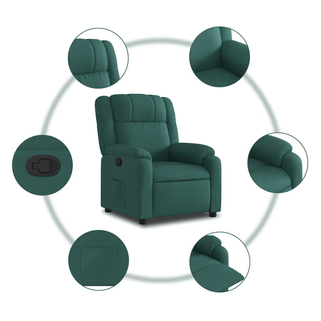 Poltrona | Sedia Relax Reclinabile in Tessuto Verde Scuro