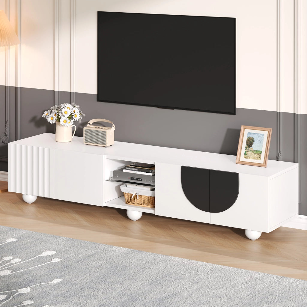 Cassettiera per TV bianca in MDF e truciolare; lunghezza 180 cm