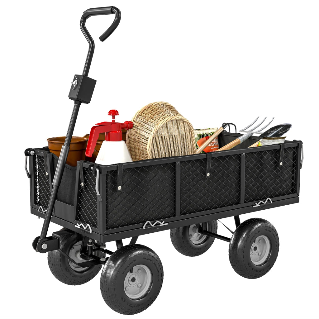 Carrello da giardino ribaltabile 300kg ¨C Xylo ¨C con telo rimovibile e maniglia rotante 180¡ã, nero