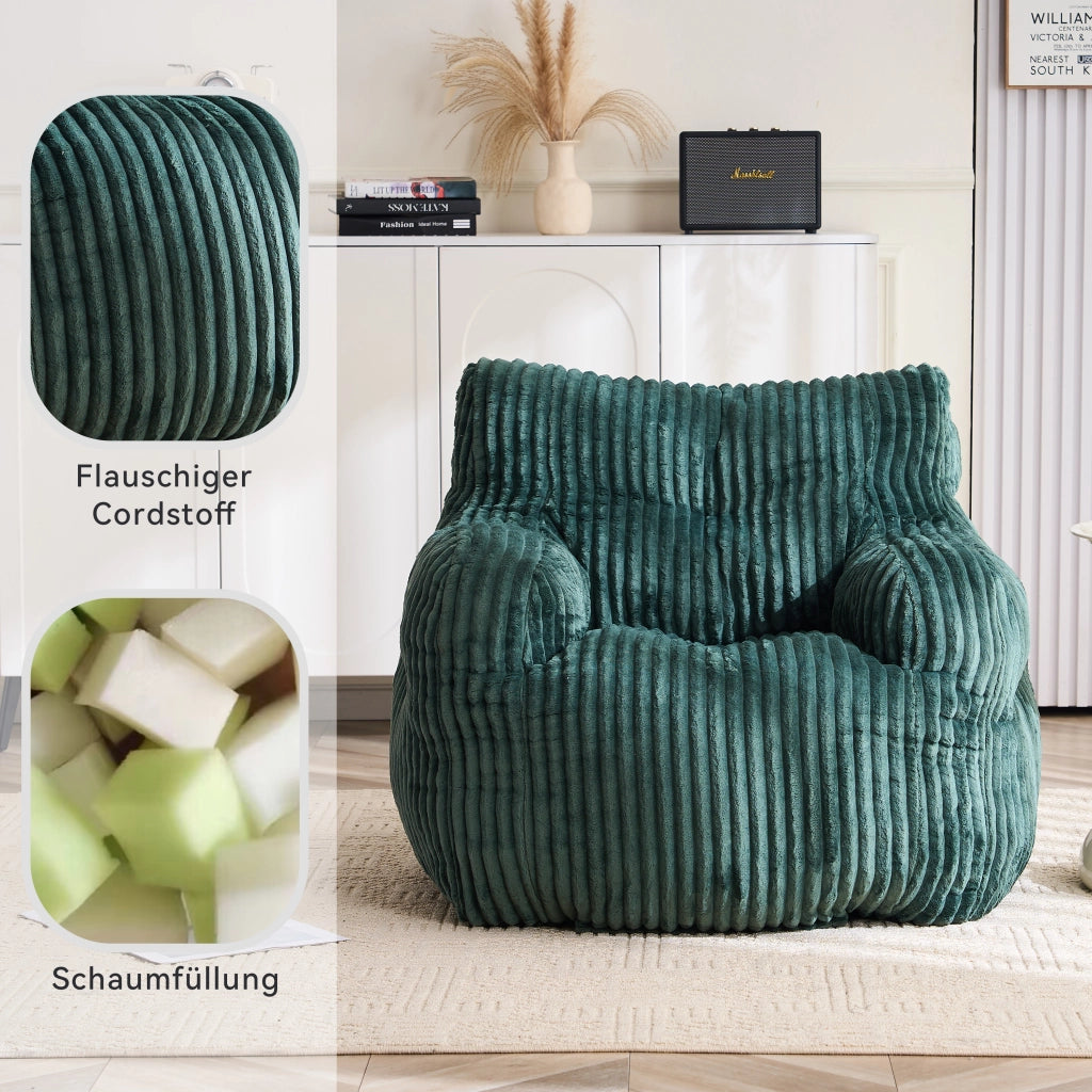 Pouf Sacco Imbottito in Tessuto a Coste ¨C MINIMAL ¨C Verde