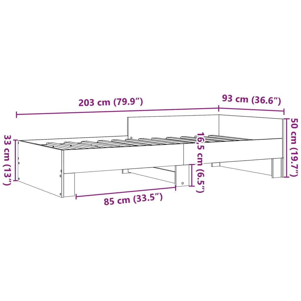 Letto singolo | Letto per adulti | Giroletto Grigio Sonoma 90x200 cm in Legno Multistrato
