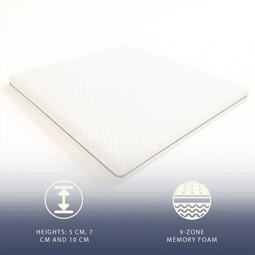 Topper 90x200 in Memory Foam a 9 Zone Differenziate | Alto 5 cm | Rivestimento Sfoderabile in Tessuto Pure Anallergico | Made in Italy