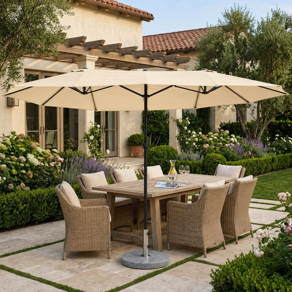 Parasole Ombrellone Doppio Rettangolare Per Giardino Piscina E Terrazzo Copertura Ombra Extra Large Schermatura Solare Per Aree Relax Cortile Veranda E Spazi Esterni 4.6 x 2.4 M Beige