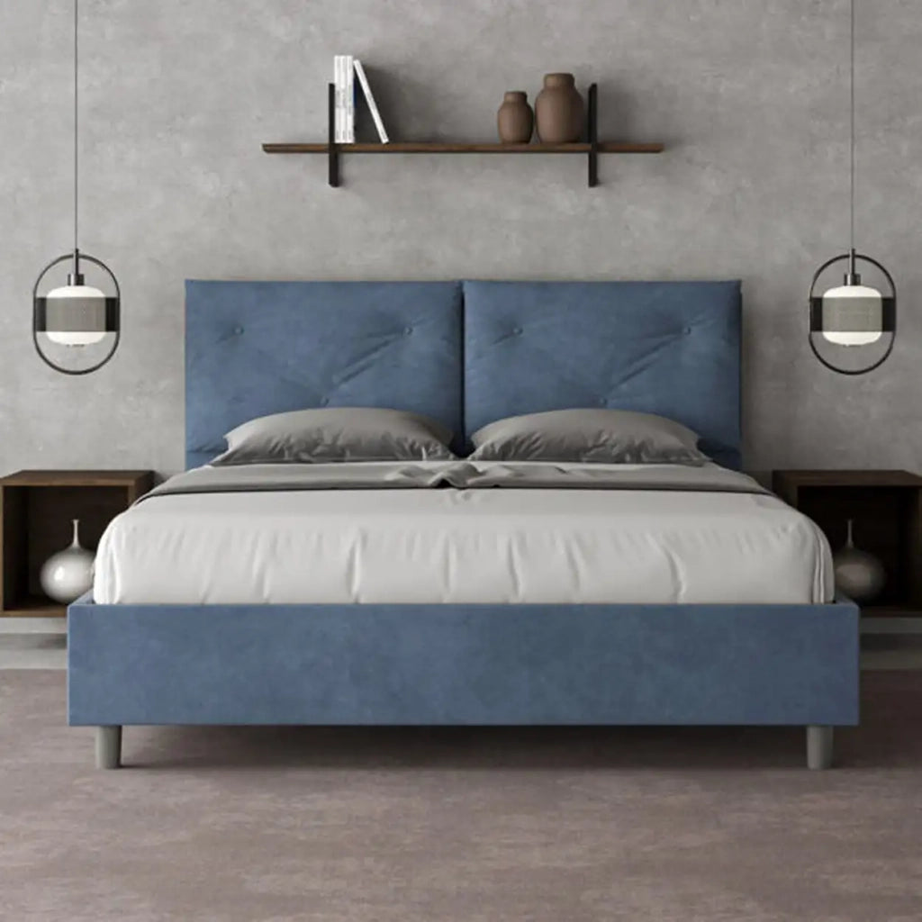 Letto matrimoniale con rete imbottito 160x190 microfibra blu Appia