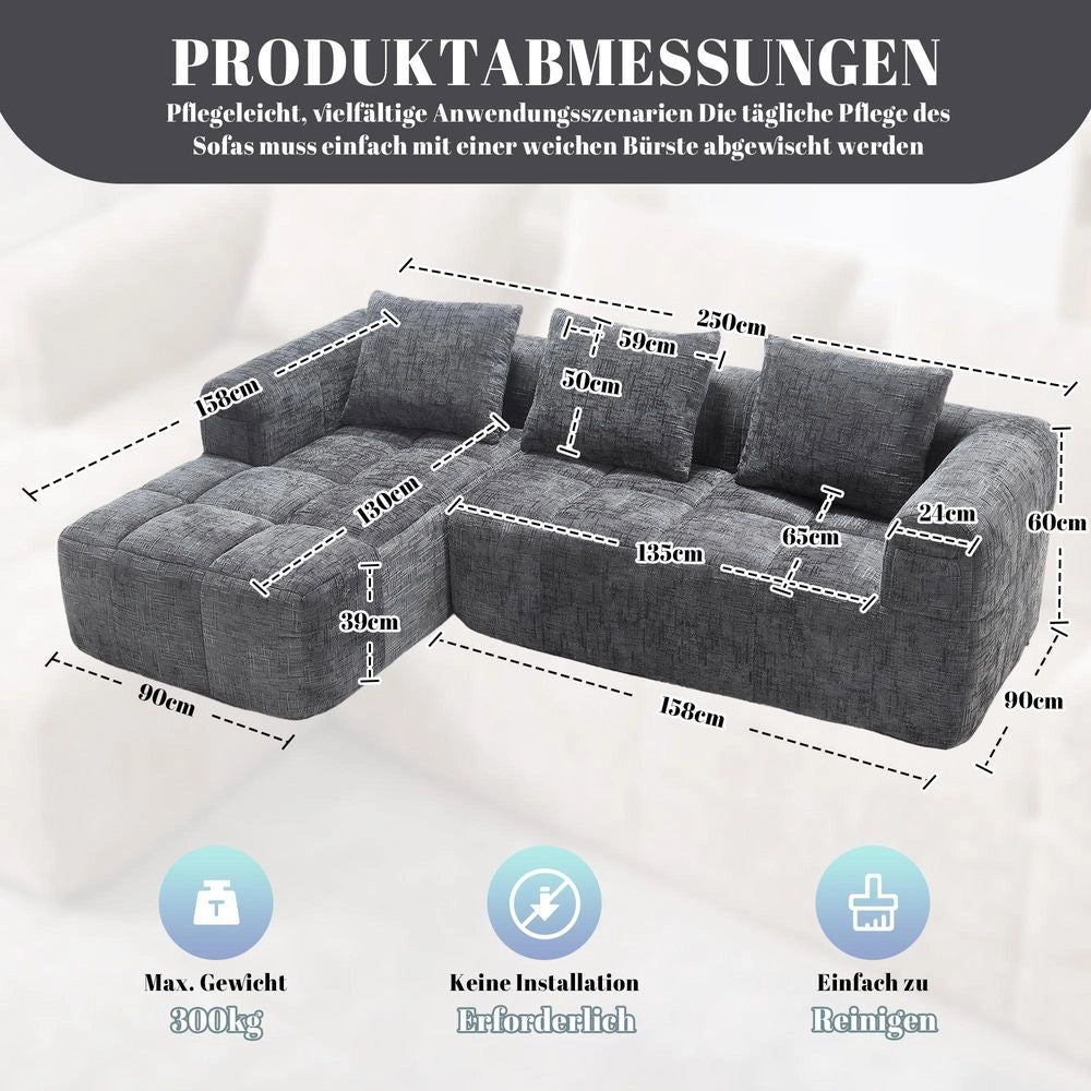 Divano modulare - Xylo - 3 posti forma L chenille tasche grigio