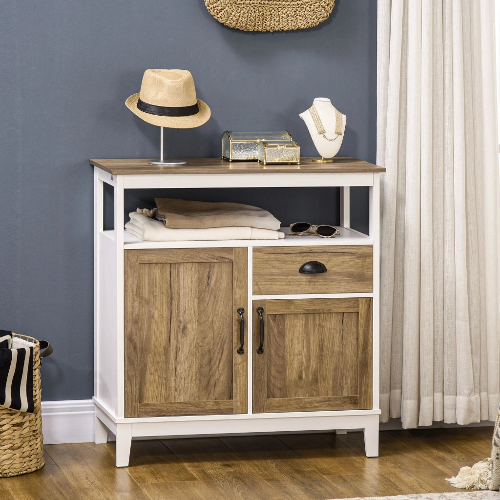 Easycomfort Mobile Cucina Stile Rustico con Armadietti e Cassetto, 76.6x 35x 81.5cm, Bianco e Marrone