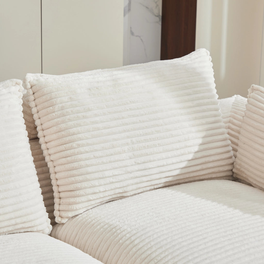Divano modulare 4 posti con tasche laterali e cuscini struttura a molle e schiuma in velluto a coste beige