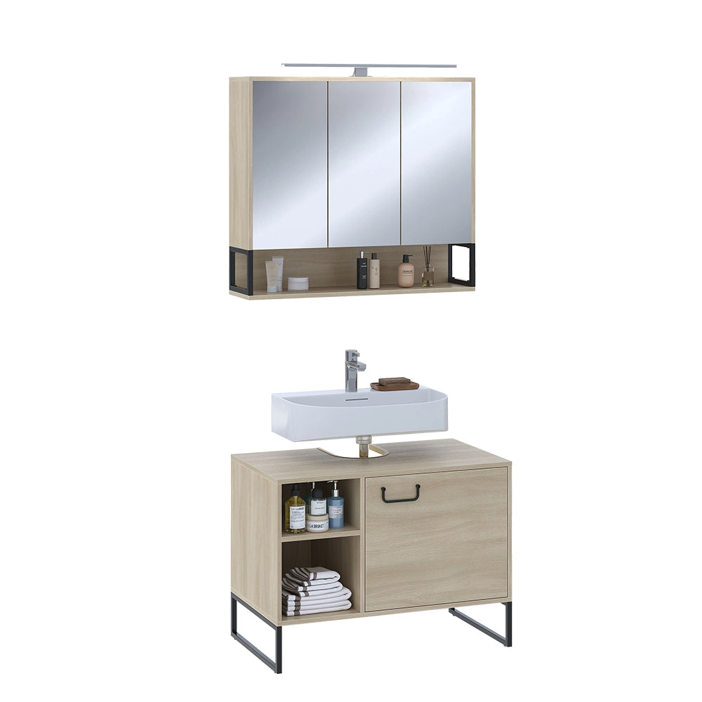 Vicco Set di mobili da bagno Quercia/nero 2 parti