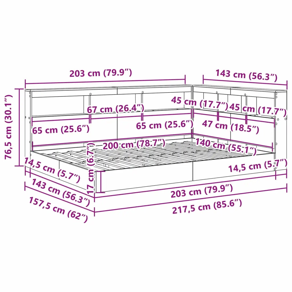 Letto Libreria Grigio cemento 140 x 200 cm Legno multistrato 3335731